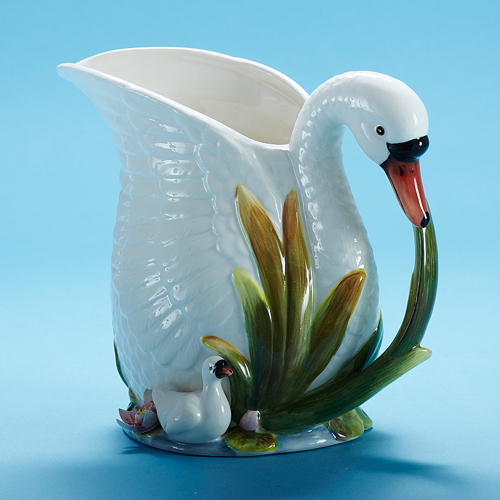 
                                        心花怒放sunforever出口陶瓷田园创意设计立体浮雕水罐储水花瓶花插花器天鹅装饰品                