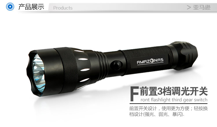 亚马逊应急灯照明LED强光手电筒充电远射防水家用消防手电A32 黑 标配