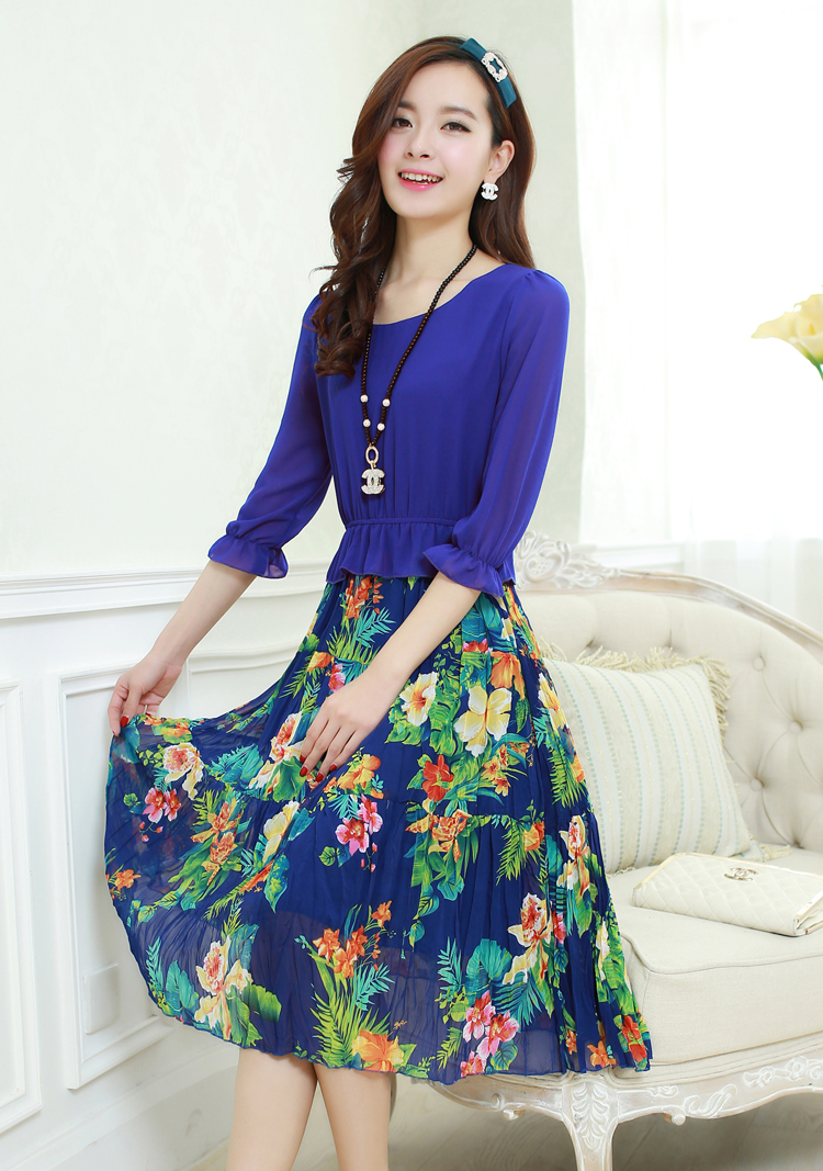 【货到付款】2014新款女装韩版修身印花田园