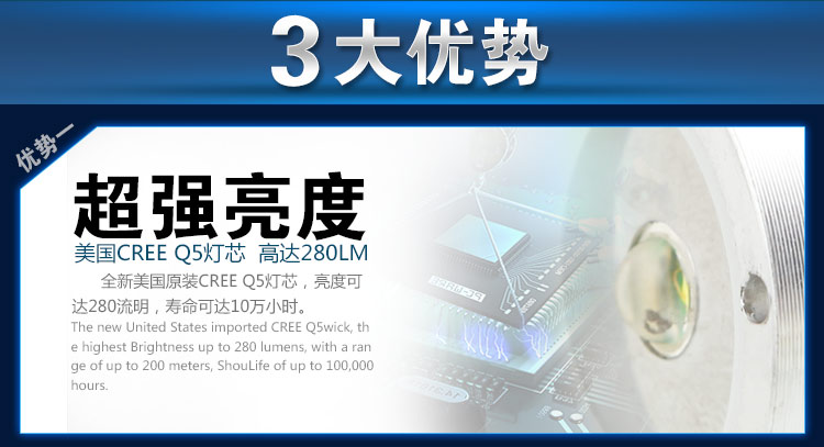 亚马逊应急灯照明LED强光手电筒充电远射防水家用消防手电A7-1 塑料开关 豪华版
