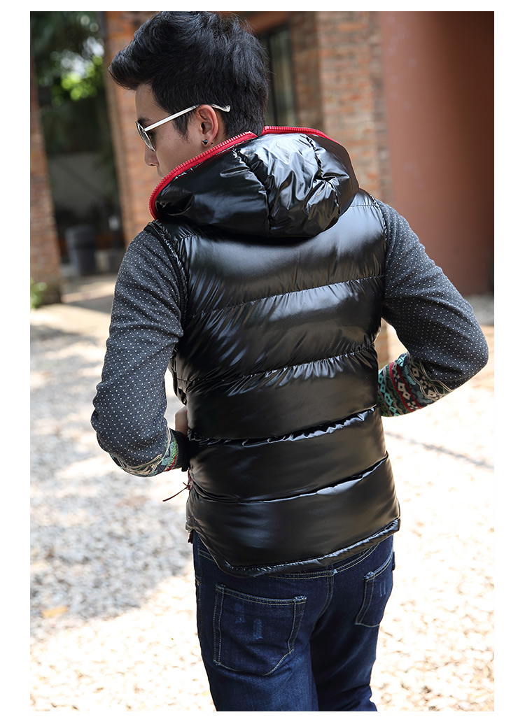 2013秋冬装男<em>连帽亮面</em>休闲<em>马甲</em> 修身保暖棉坎