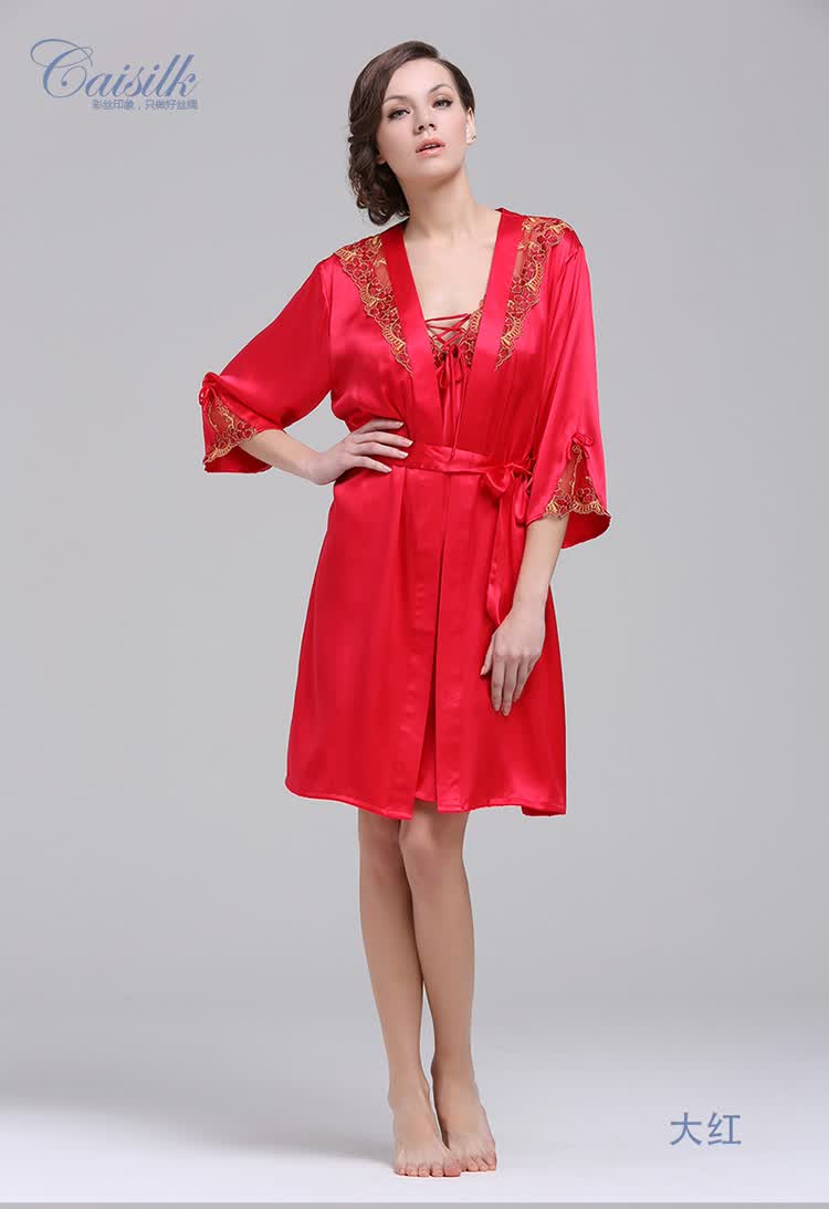 CAISILK <em>正品</em>女士<em>真丝睡衣套装</em>100%桑蚕丝性