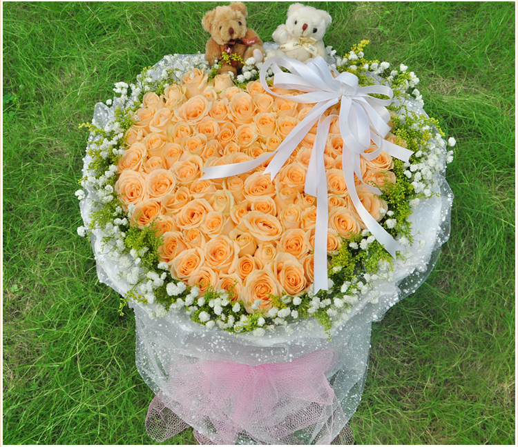 99朵香槟<em>玫瑰</em>花束+纪念日<em>生日送女友</em>送恋人送
