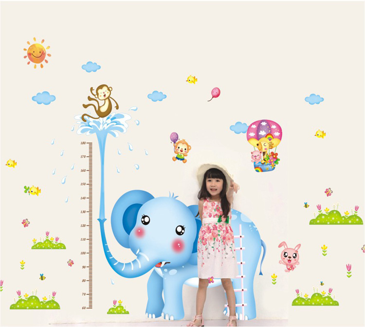 
                                        馨颜 墙贴画 儿童身高贴尺 贴纸加厚版 透明PVC组合墙贴 大象身高贴 XY1112                