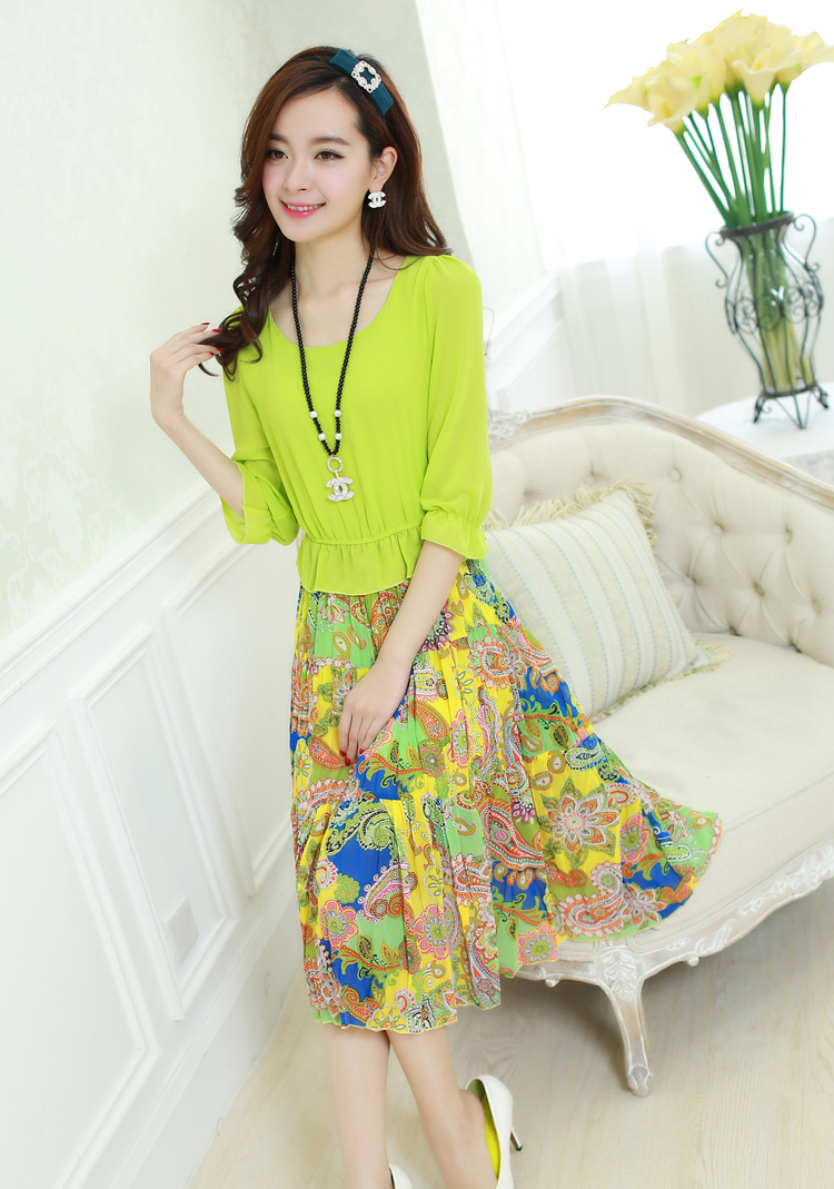 【货到付款】2014新款女装韩版修身印花田园