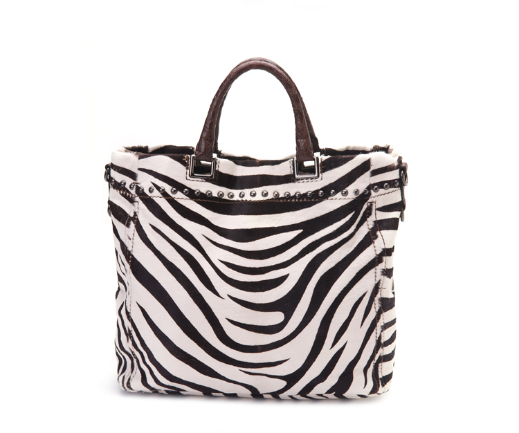 普拉达 PRADA 斑马皮配鳄鱼皮手柄限量款手提