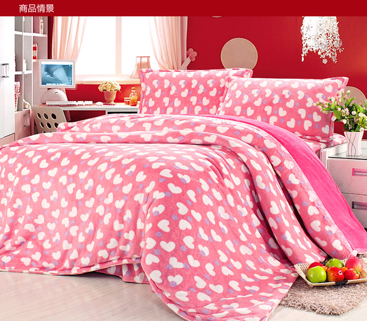 世约家纺 珊瑚绒四件套 超柔印花保暖加厚法莱