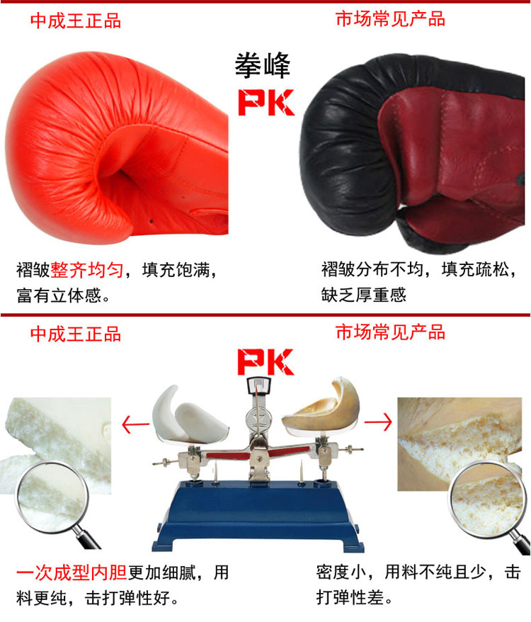 中成王CSK仿皮一次成型10oz专业拳击手套 散