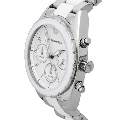 ARMANI 阿玛尼 奢华银色 三眼女士腕表 AR59