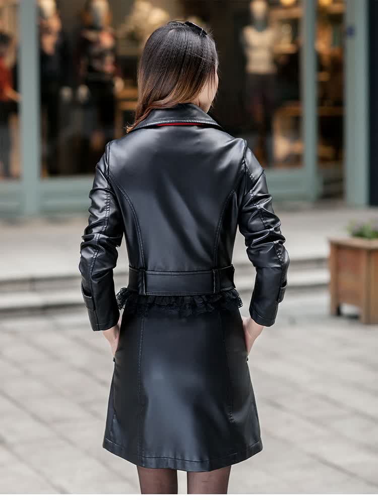 荷塘丽影 2014<em>春季</em>潮流皮<em>大衣</em> <em>女装</em>精品PU皮