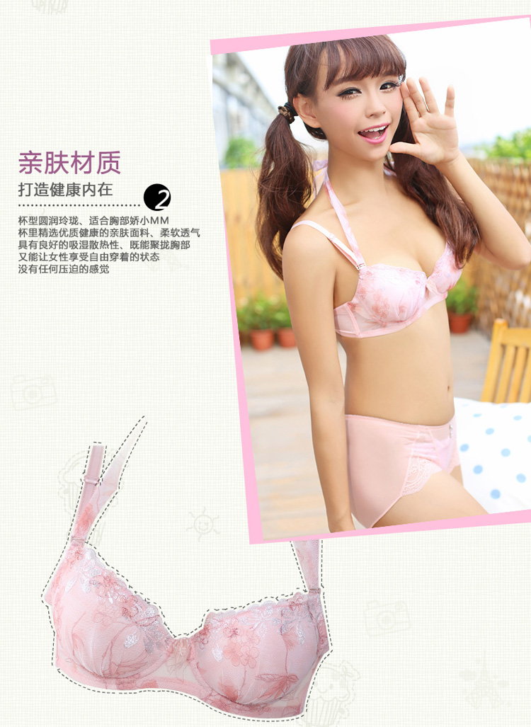 <em>浪漫春天</em>性感<em>挂脖文胸</em> 可爱少女内衣 收副乳小