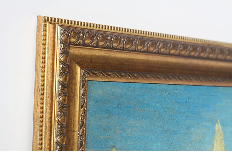莫奈帆船 星川新品装饰画客厅现代卧室床头复古欧式横有框画油画 帆船B 80*64