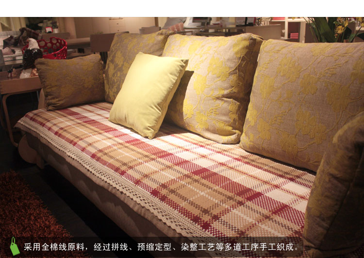 
                                                            棉质欧式布艺沙发垫坐垫奢华防滑加厚皮沙发罩美式沙发巾盖布沙发套全盖 红咖格包边 90*240cm                