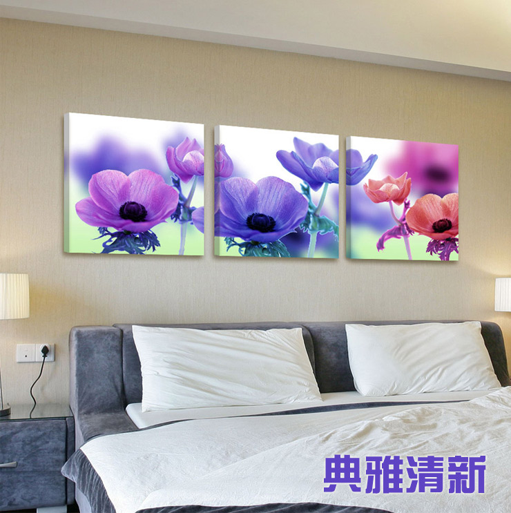 
                                        优柯 装饰画现代简约壁画欧式无框画客厅卧室床头咖啡厅酒吧挂画 紫色格桑花三幅 9mm60*60cm(1套)                