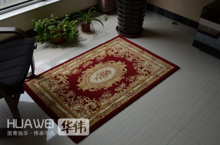 
                                        华伟剪花机制威尔顿地垫 卧室床前门厅进门垫 时尚可水洗欧式防滑80*120cm 红色系                