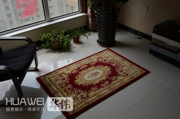 
                                        华伟剪花机制威尔顿地垫 卧室床前门厅进门垫 时尚可水洗欧式防滑80*120cm 红色系                