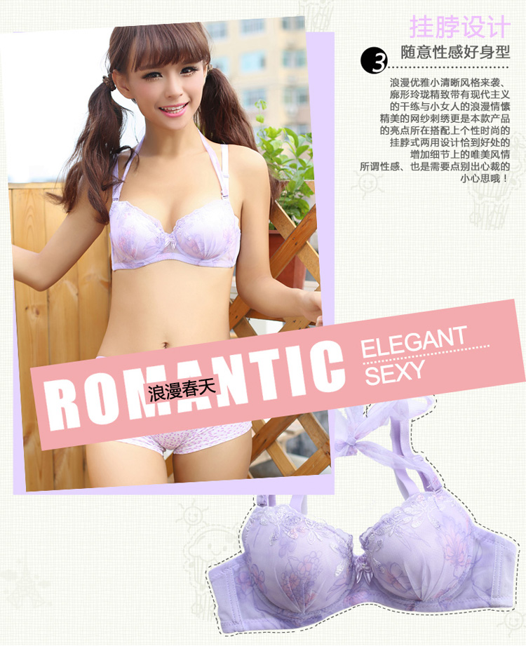 <em>浪漫春天</em>性感<em>挂脖文胸</em> 可爱少女内衣 收副乳小