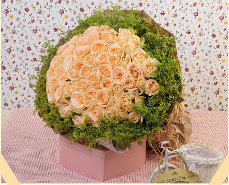 33朵香槟玫瑰花束 送女友送长辈送领导告白祝