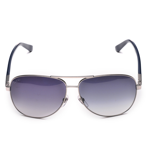 Gucci古驰眼镜 银色暗条纹架镜框中性太阳镜蓝