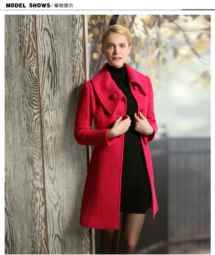 派诺利2013秋新款女外套翻领羊毛圈圈呢大衣