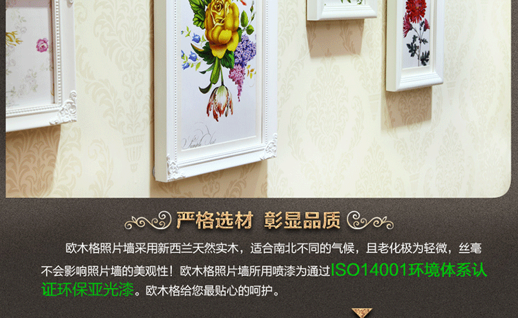 欧木格 照片墙 欧式木质相片墙 新品卧室创意相片墙相框组合11框 OMG011A 白色(田园风)
