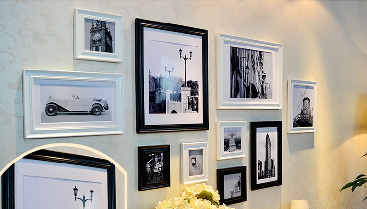 欧式实木<em>照片墙</em> 创意立体<em>线条</em>相片墙 简欧高档