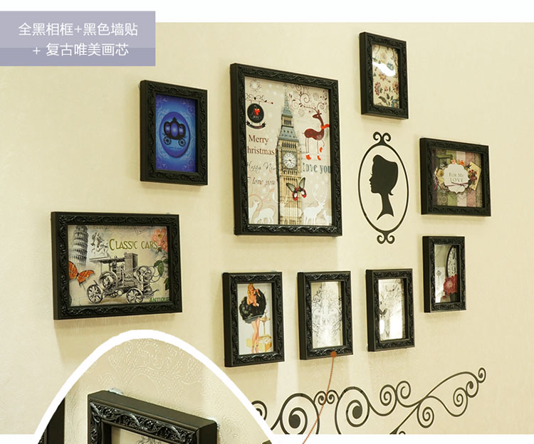 
                                        森图亚 实木欧式照片墙儿童房卧室相框墙创意墙贴组合相片墙相框挂墙 STA-17 绿框                