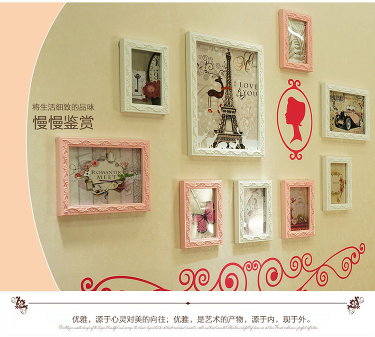 
                                        森图亚 实木欧式照片墙儿童房卧室相框墙创意墙贴组合相片墙相框挂墙 STA-17 绿框                
