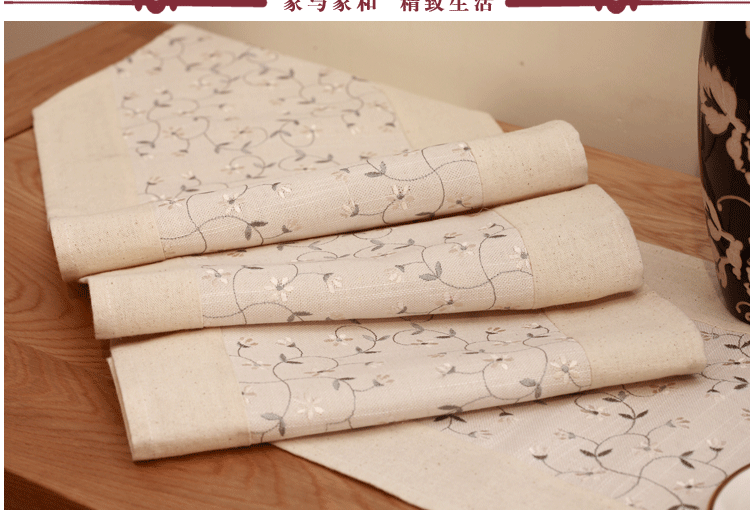 家与家和 棉麻绣花 欧式简约 餐桌布艺 麻灰色 135*135cm方桌布