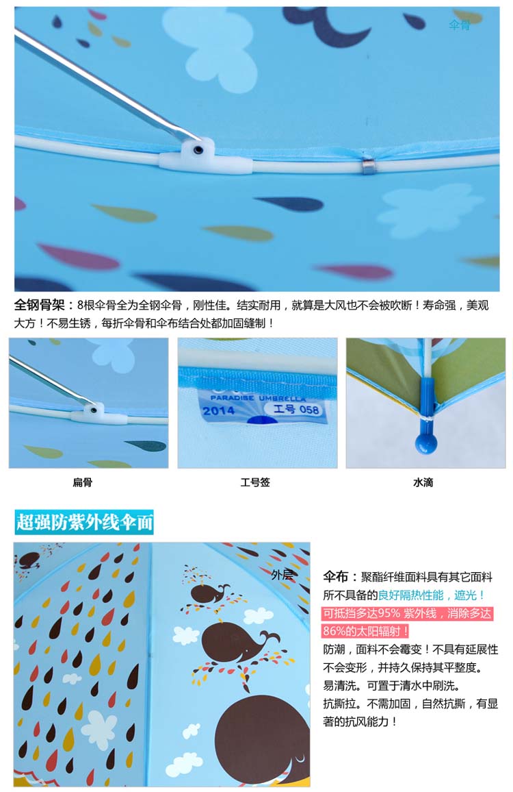 
                                                            天堂伞可爱卡通儿童伞男女宝宝防晒小学生晴雨伞遮太阳伞长柄伞轻 蓝色(赠儿童口哨)                
