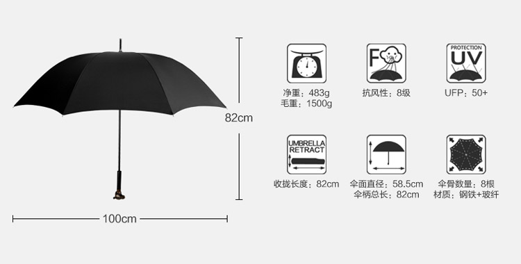 蒲公英十二生肖兽首伞强拒水一甩干高档礼品紫色/黑色/酒红色三色可选广告伞 龙首 黑色