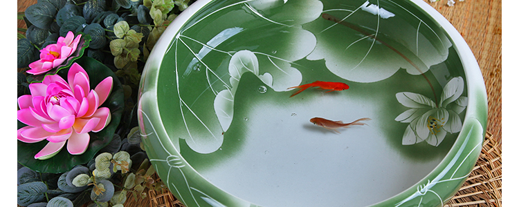 
                                        景德镇手绘陶瓷雕刻金鱼缸水族箱乌龟缸水浅鱼缸 雕刻荷花鱼缸 大号                