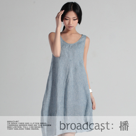 播美丽的插曲大码女夏装亚麻连衣裙长裙子原价