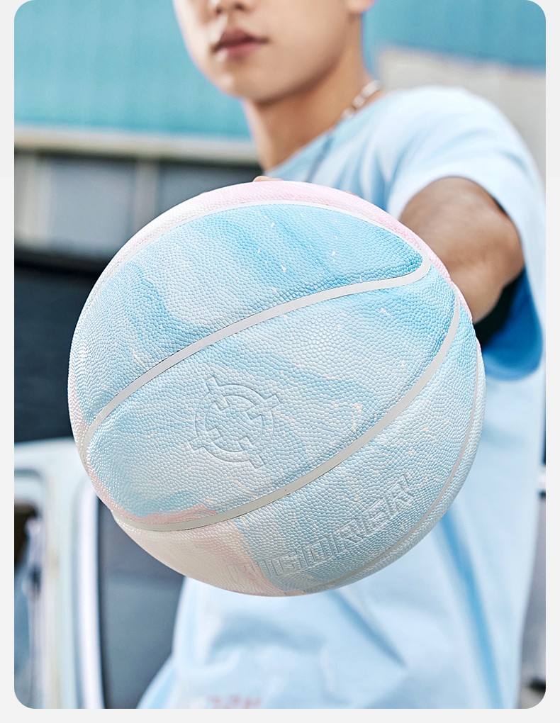 准者篮球7号球涂鸦真皮手感室外户外野球耐磨标准专用pu篮球 Z321320021蓝粉 7号球