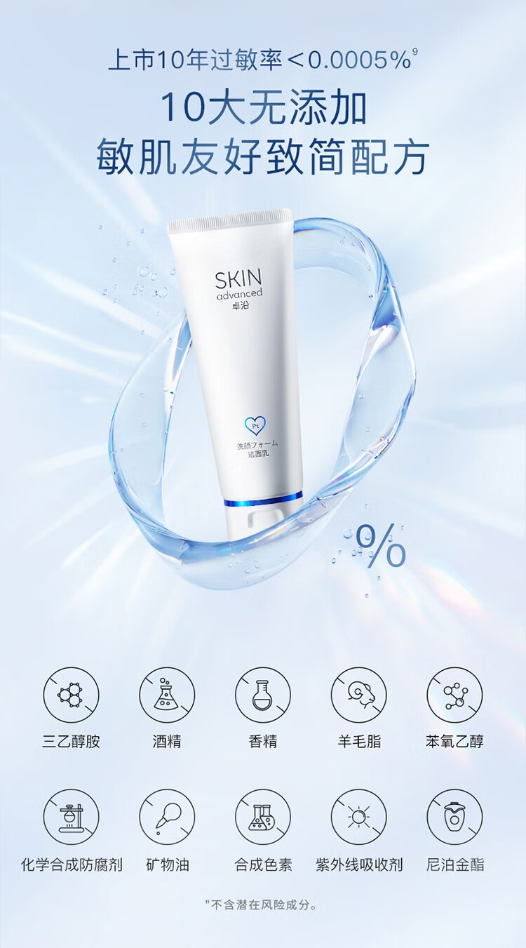 卓沿（SKIN ADVANCED）屈臣氏SA白金舒润氨基酸洁面泡沫洗面奶 新旧包装随机发货 净透洁面乳100ml*2