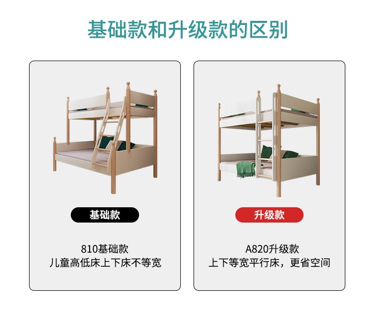 优漫佳 现代简约高低床上下铺公主床子母床上下床实木床柱男孩亲子床 升级款平行高低床+梯柜(不含书架) 下铺1.2*1.9米;上铺0.9*1.9米