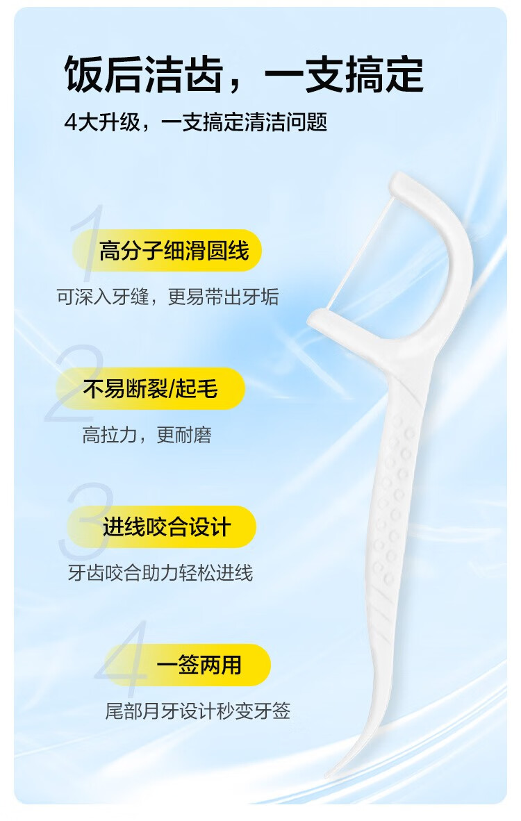 4，惠尋【工廠直供】京東自有品牌 細滑牙線 牙線棒50支 清潔齒縫牙簽牙 細滑牙線棒50支*1盒