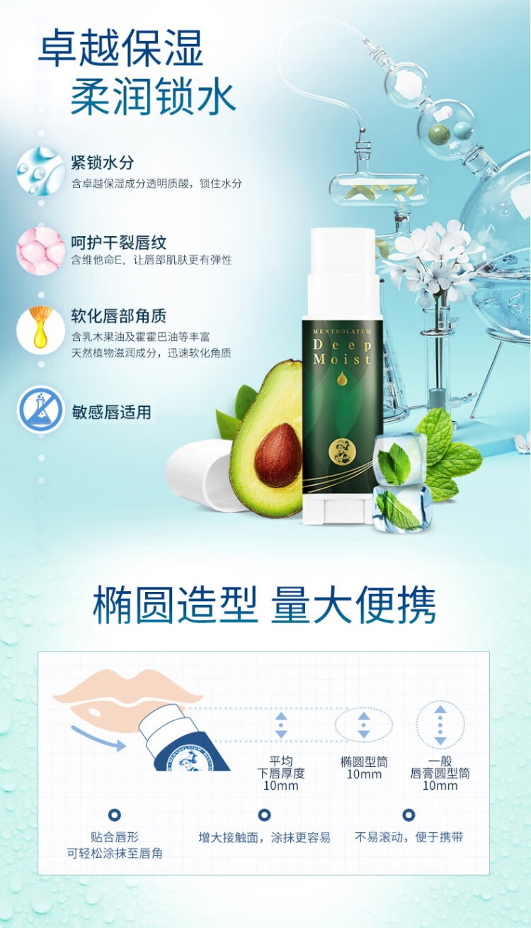 曼秀雷敦高保湿润唇膏补水冬季防干裂脱皮滋润无色唇膏修护双唇 薄荷味4.5g
