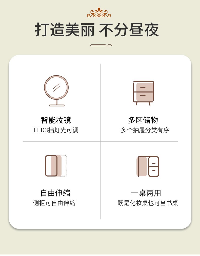 简座小户型梳妆台卧室轻奢现代简约化妆桌收纳柜网红ins风小型可伸缩化妆台 【单桌LED灯+蝴蝶椅】60cm灰金款+带灯妆镜