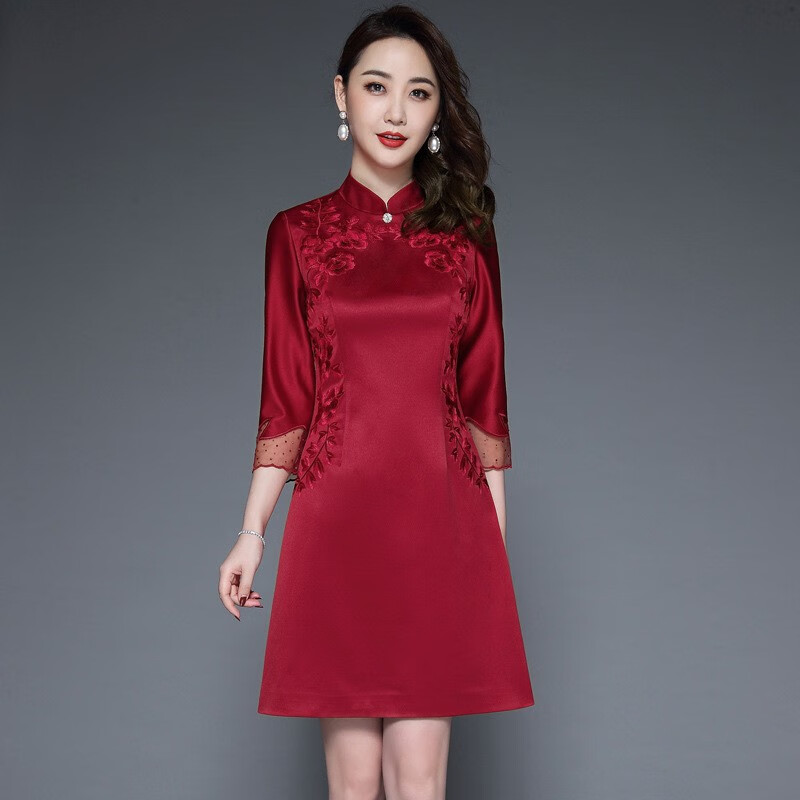 婆婆装婚礼服夏季婚礼结婚新娘妈妈装小个子喜婆婆旗袍式连衣裙洋气
