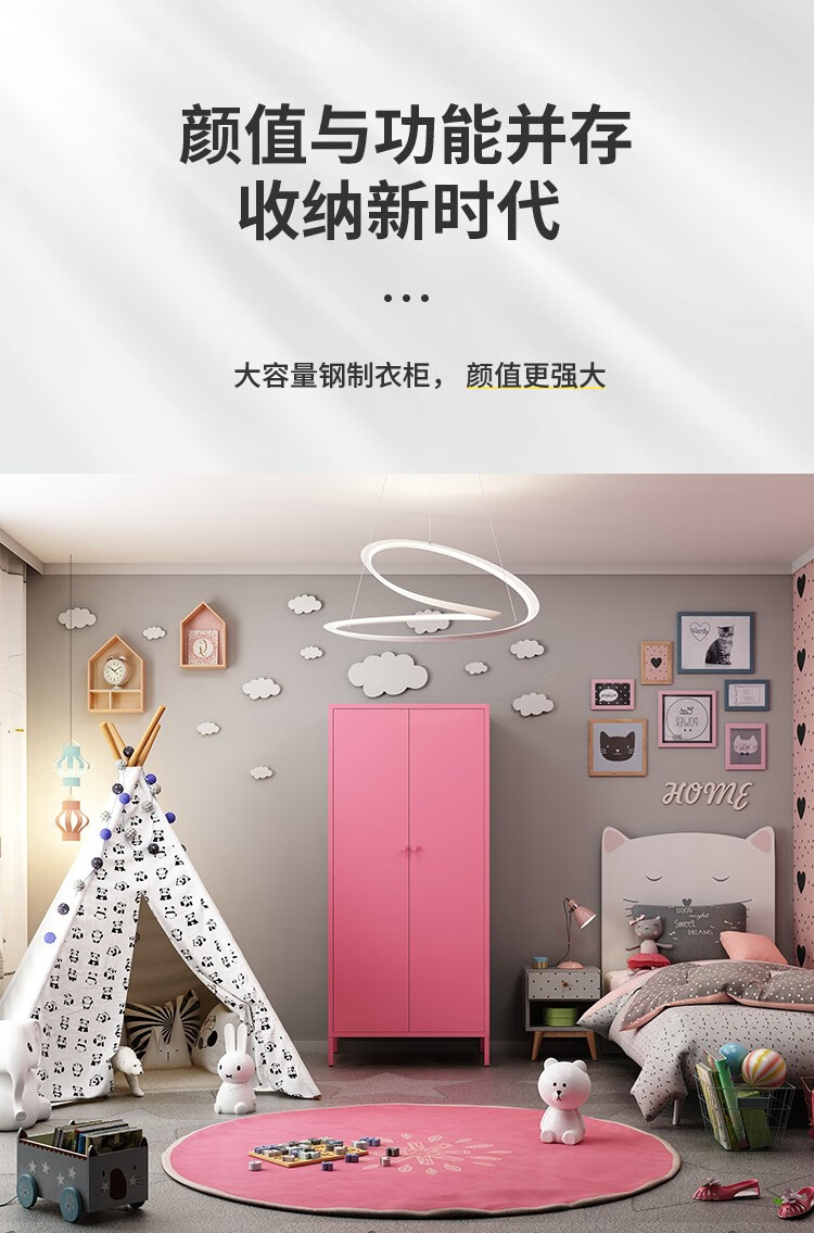 执逸北欧铁艺衣柜出租房用经济型家用卧室简易两门阳台小衣橱铁皮更衣柜夹缝大衣柜 黑色双门落地款