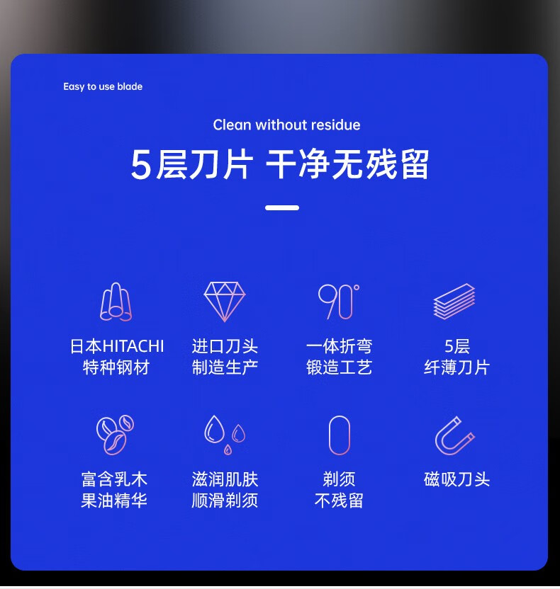 焕醒 刮胡刀手动剃须刀男士5层刀片德国进口4只装刀头