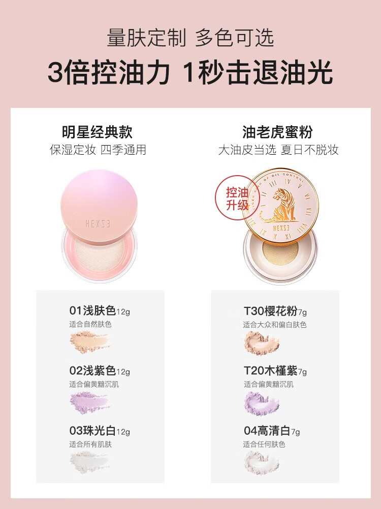 韩熙贞（HEXZE）修容蜜粉散粉定妆粉遮瑕持久控油底妆国货礼物送女友 升级款#T30樱花粉/7g 三色可选