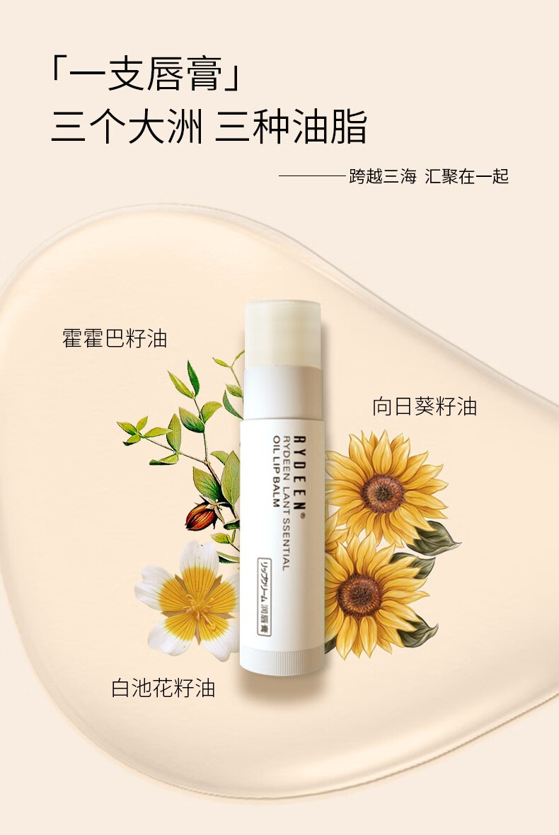 RYDEEN 植物精油润唇膏补水保湿滋润防干裂淡化唇纹唇色无色唇膏4.5g 5支装 精油润唇膏