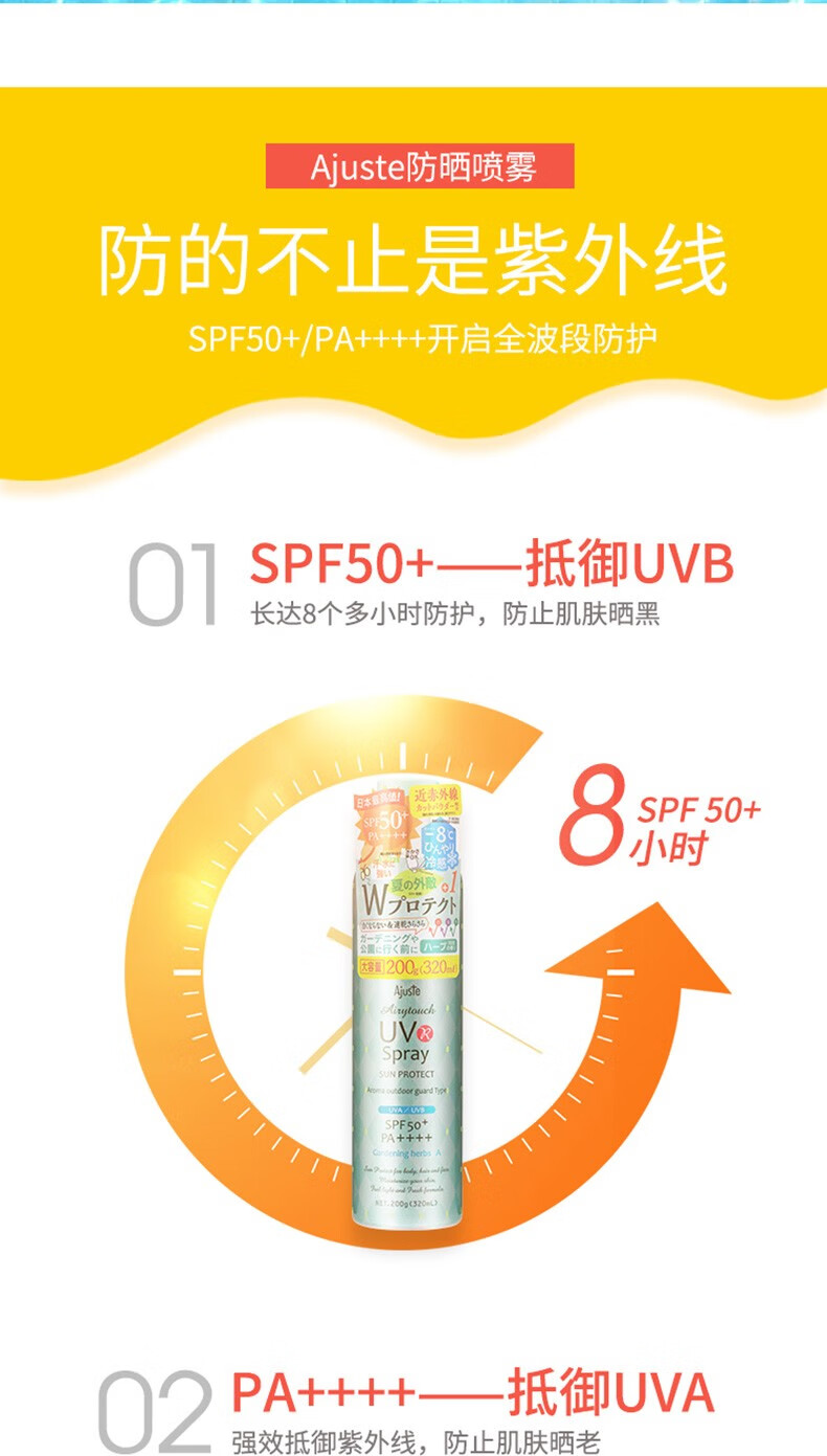 爱伽丝（Ajuste） 日本进口 明星同款时尚男女定妆防水防汗不油腻速干隔离防晒喷雾 白色无香款 320ml