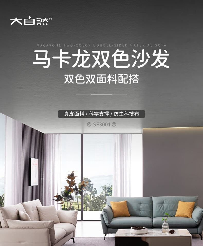 大自然沙发 客厅家具 真皮组合双人/懒人科学承托大/小户型简约沙发【SF3001】 双扶两人位(布艺)