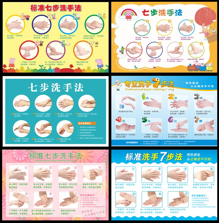医院学校幼儿园标准六七步洗手法6步法7步洗手法步骤图墙贴纸海报