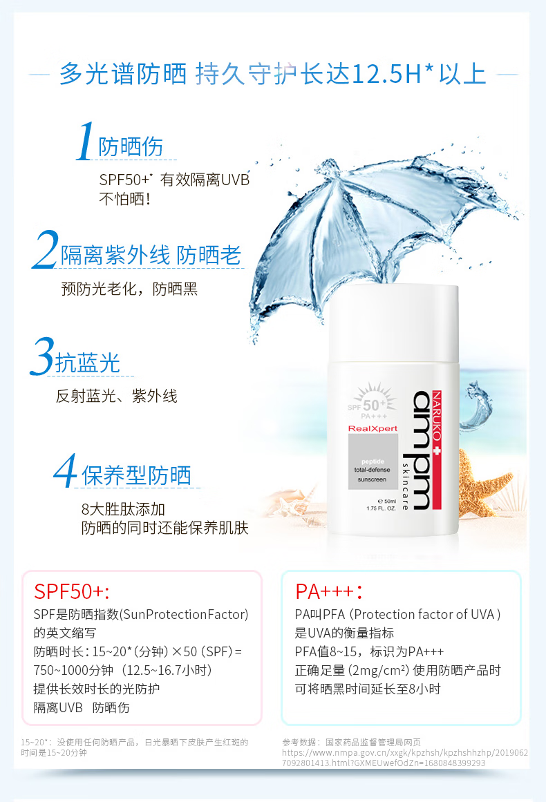 牛尔胜肽防晒液SPF50抗蓝光隔离防晒霜女面部清爽不油腻 50ml