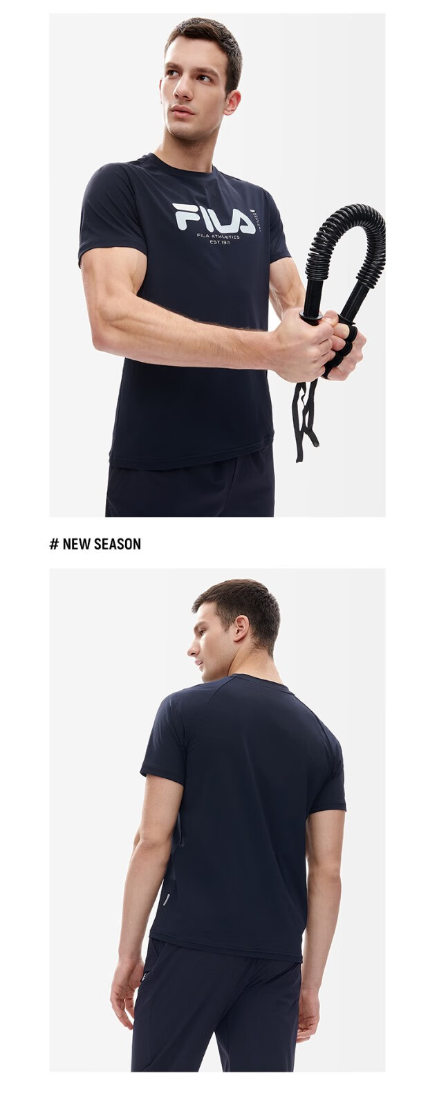 FILA斐乐男士短袖T恤2022年夏季健身运动针织衣服吸湿速干圆领印花 淡烟蓝-BU 180/100A/XL