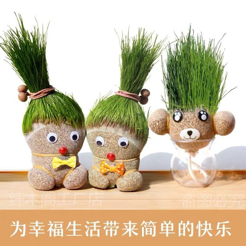 巧尊（QIAOZUN）迷你卡通长草娃娃去毛球小孩子生日礼物创意趣味草头娃娃植栽 草头娃娃 两个装【一对】